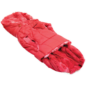 Hundewintermantel / Hunderegenmantel / Steppjacke Rot mit Webpelz